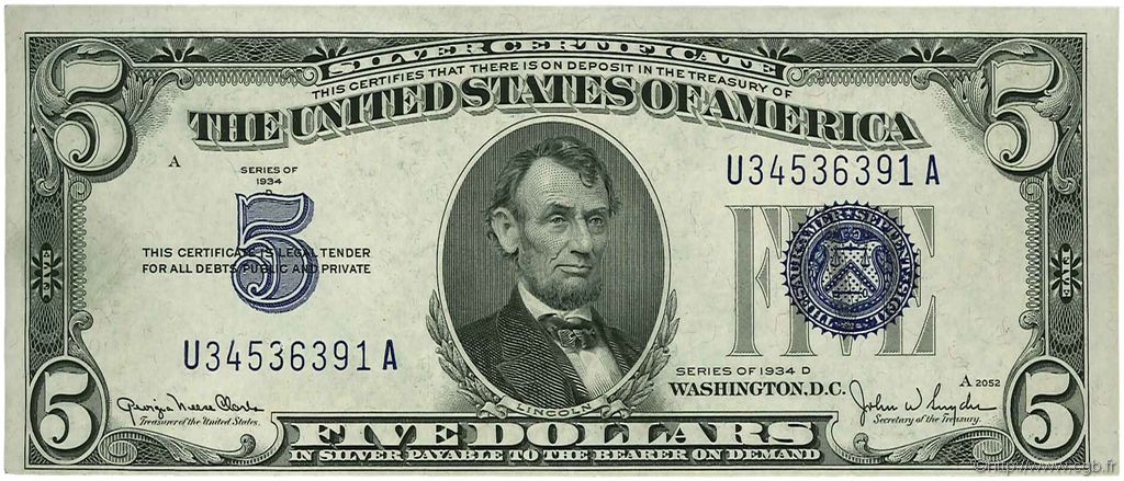 5 Dollars VEREINIGTE STAATEN VON AMERIKA  1934 P.414Ad VZ