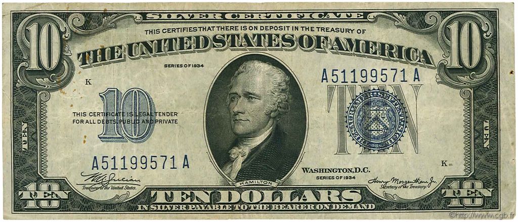 10 Dollars STATI UNITI D AMERICA  1934 P.415 MB