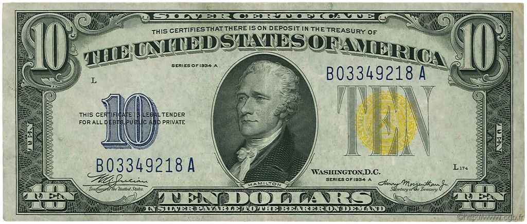 10 Dollars ÉTATS-UNIS D AMÉRIQUE  1934 P.415AY TTB