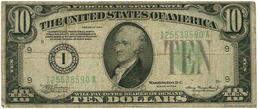 10 Dollars ÉTATS-UNIS D AMÉRIQUE Minneapolis 1934 P.430D B