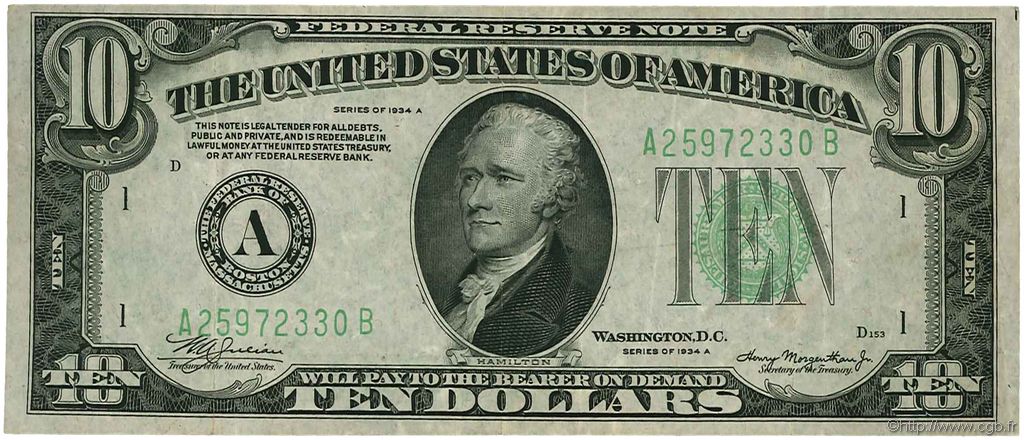 10 Dollars ÉTATS-UNIS D AMÉRIQUE Boston 1934 P.430Da TTB