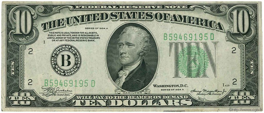 10 Dollars UNITED STATES OF AMERICA New York 1934 P.430Da VF-