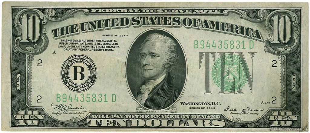 10 Dollars ÉTATS-UNIS D AMÉRIQUE New York 1934 P.430Db TTB