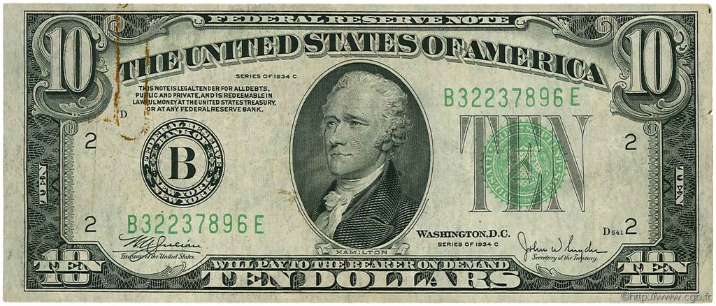 10 Dollars UNITED STATES OF AMERICA New York 1934 P.430Dc F