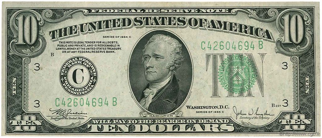 10 Dollars ESTADOS UNIDOS DE AMÉRICA Philadelphia 1934 P.430Dc MBC