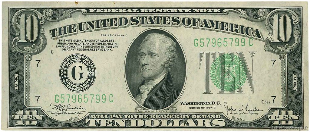 10 Dollars STATI UNITI D AMERICA Chicago 1934 P.430Dc BB