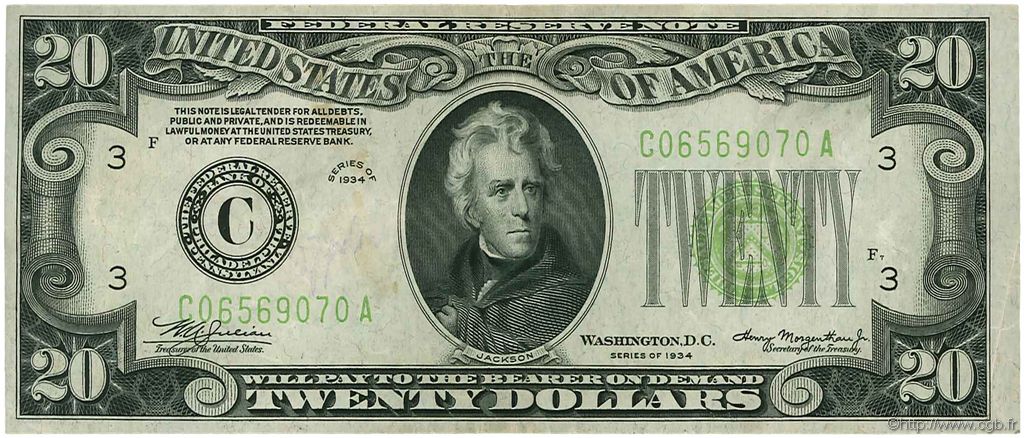 20 Dollars UNITED STATES OF AMERICA Philadelphia 1934 P.431D VF+