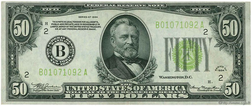 50 Dollars ESTADOS UNIDOS DE AMÉRICA New York 1934 P.432D EBC