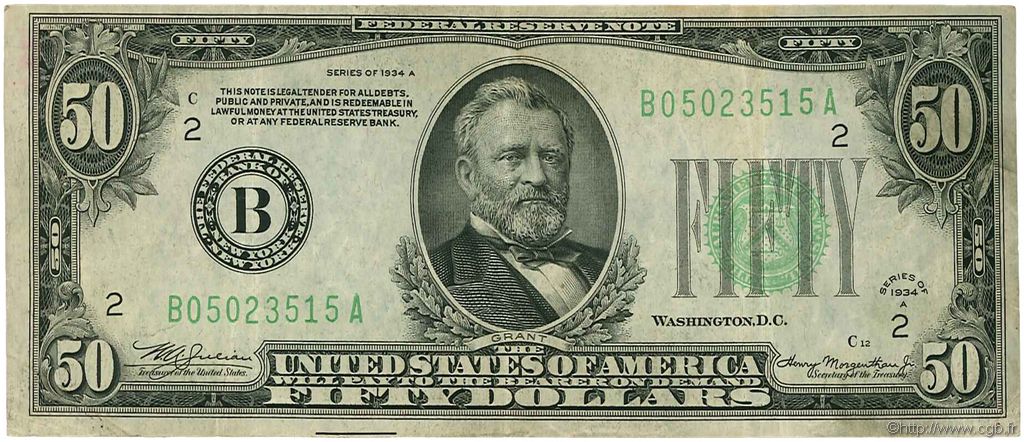 50 Dollars STATI UNITI D AMERICA New York 1934 P.432Da q.BB