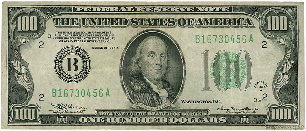 100 Dollars STATI UNITI D AMERICA New York 1934 P.433Da BB
