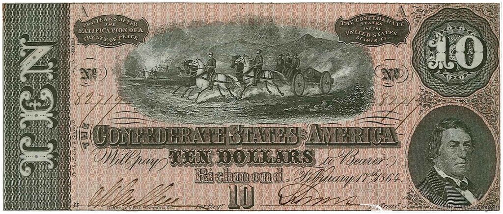 10 Dollars KONFÖDERIERTE STAATEN VON AMERIKA  1864 P.68 fST