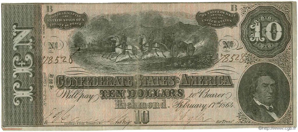 10 Dollars ÉTATS CONFÉDÉRÉS D AMÉRIQUE  1864 P.68 pr.SUP