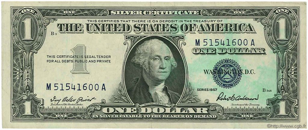1 Dollar UNITED STATES OF AMERICA  1957 P.419 F+