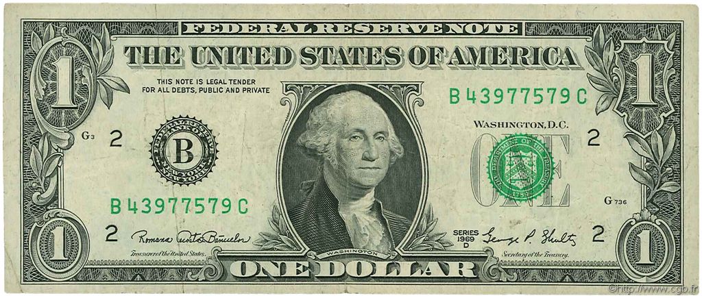 1 Dollar ESTADOS UNIDOS DE AMÉRICA New York 1969 P.449e BC+