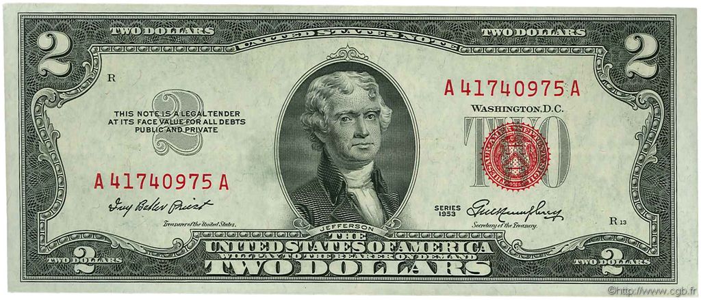 2 Dollars UNITED STATES OF AMERICA  1953 P.380 UNC-