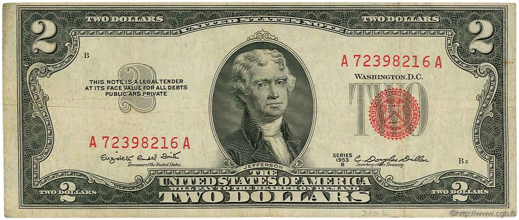 2 Dollars UNITED STATES OF AMERICA  1953 P.380b F