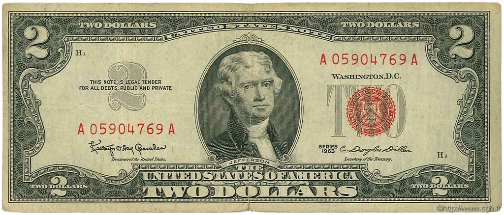 2 Dollars ÉTATS-UNIS D AMÉRIQUE  1963 P.382a TB