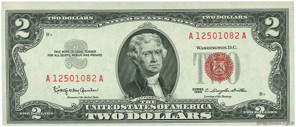 2 Dollars STATI UNITI D AMERICA  1963 P.382a q.FDC