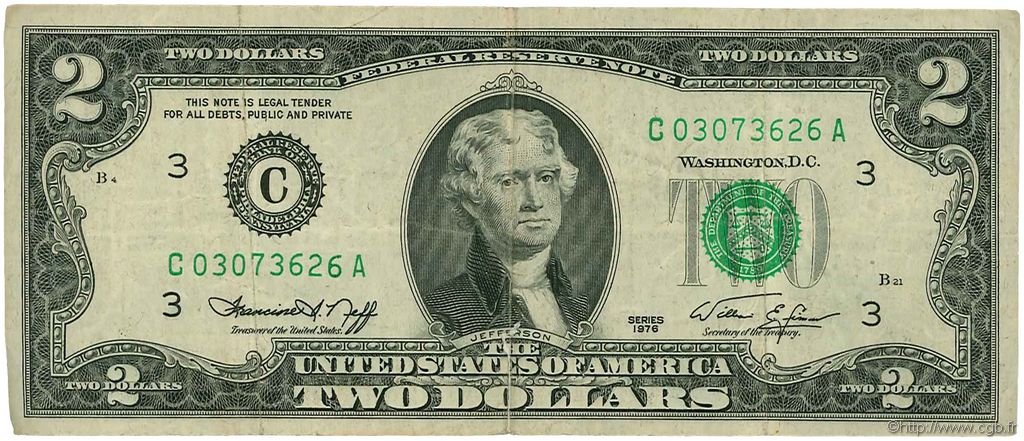 2 Dollars UNITED STATES OF AMERICA Philadelphia 1976 P.461 F+
