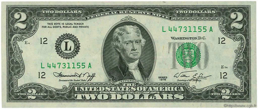2 Dollars VEREINIGTE STAATEN VON AMERIKA San Francisco 1976 P.461 fVZ