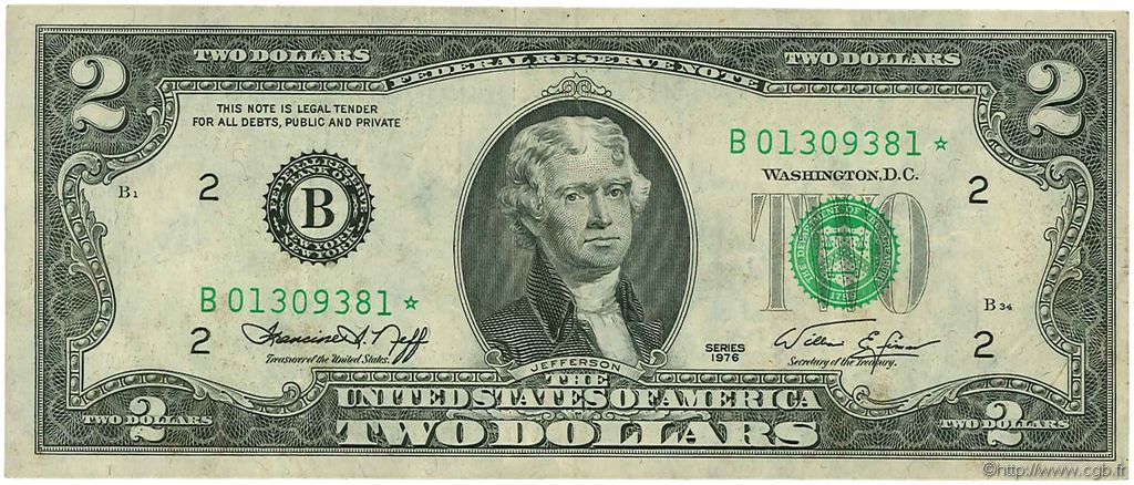 2 Dollars UNITED STATES OF AMERICA New York 1976 P.461 VF+
