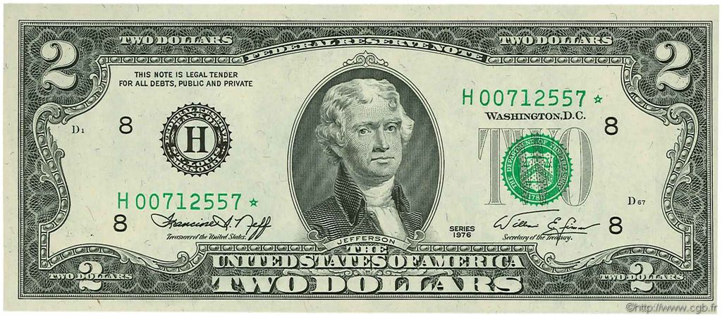 2 Dollars UNITED STATES OF AMERICA St.Louis 1976 P.461 UNC