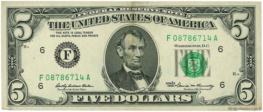 5 Dollars VEREINIGTE STAATEN VON AMERIKA Atlanta 1969 P.450 fVZ