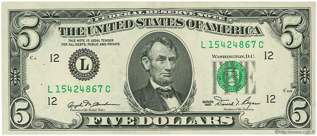5 Dollars STATI UNITI D AMERICA San Francisco 1981 P.469a SPL