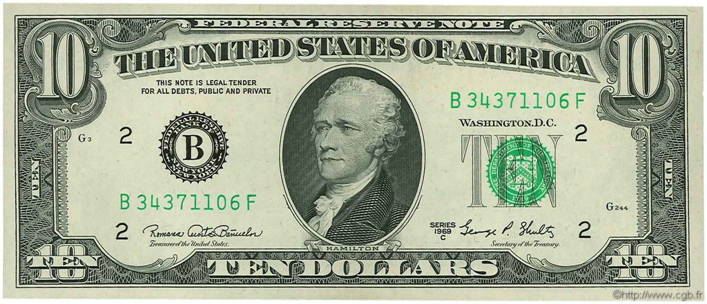 10 Dollars ÉTATS-UNIS D AMÉRIQUE New York 1969 P.451d SUP+