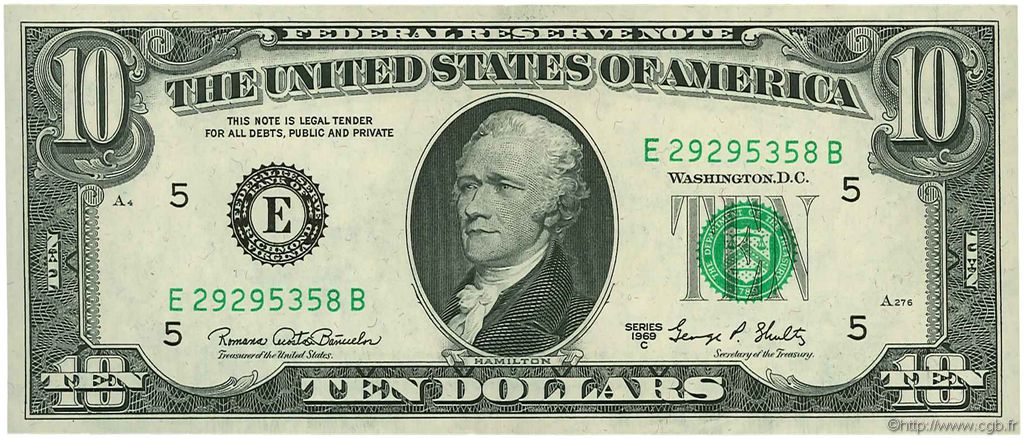 10 Dollars UNITED STATES OF AMERICA Richmond 1969 P.451d XF+