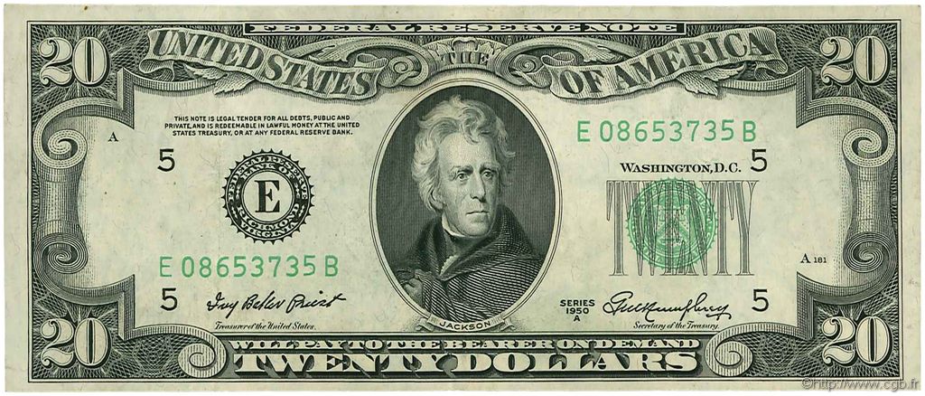 20 Dollars ÉTATS-UNIS D AMÉRIQUE Richmond 1950 P.440a TTB+