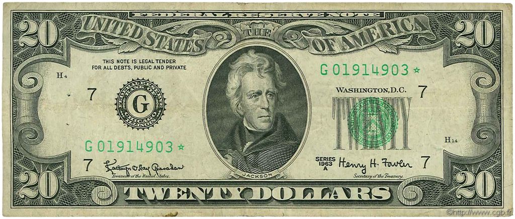 20 Dollars UNITED STATES OF AMERICA Chicago 1963 P.446b VF-