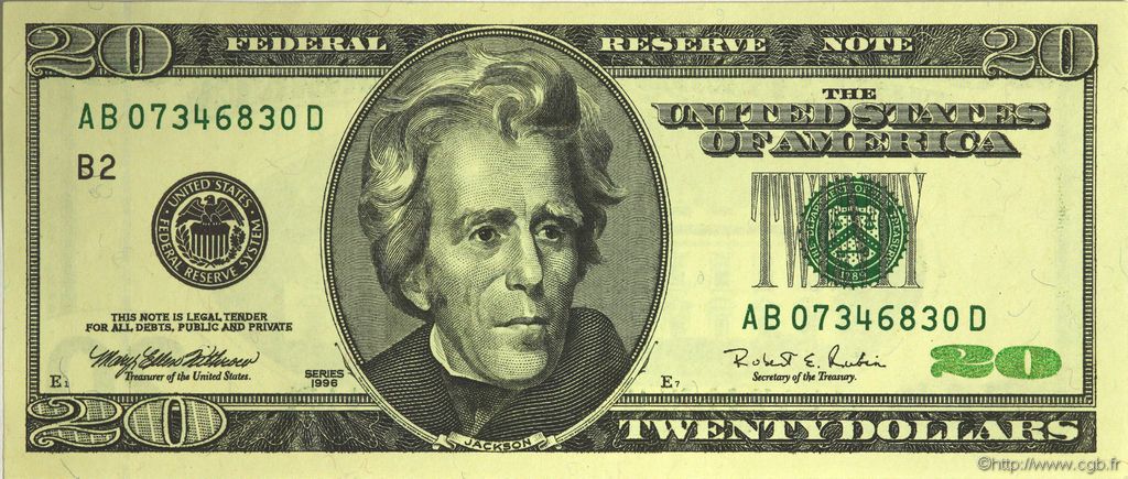 20 Dollars ESTADOS UNIDOS DE AMÉRICA New York 1996 P.501 SC+