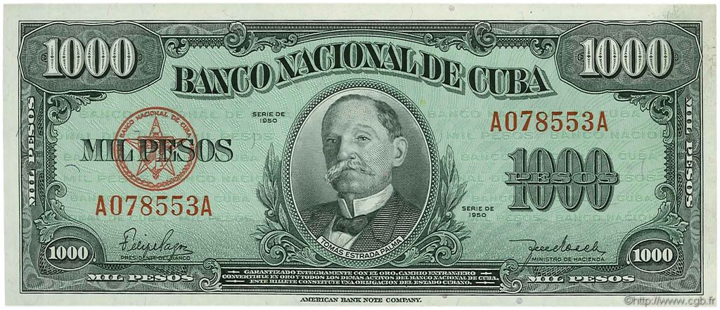 1000 Pesos CUBA  1950 P.084 AU