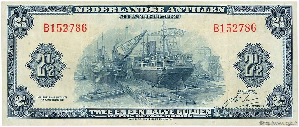 2,5 Gulden NETHERLANDS ANTILLES  1964 P.A01b VF