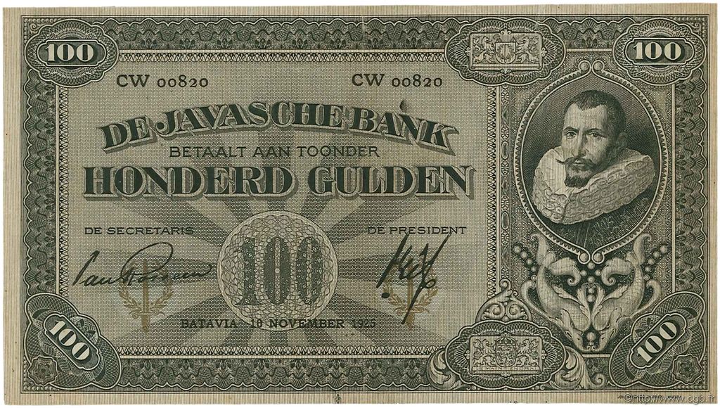 100 Gulden NIEDERLÄNDISCH-INDIEN  1925 P.073b SS