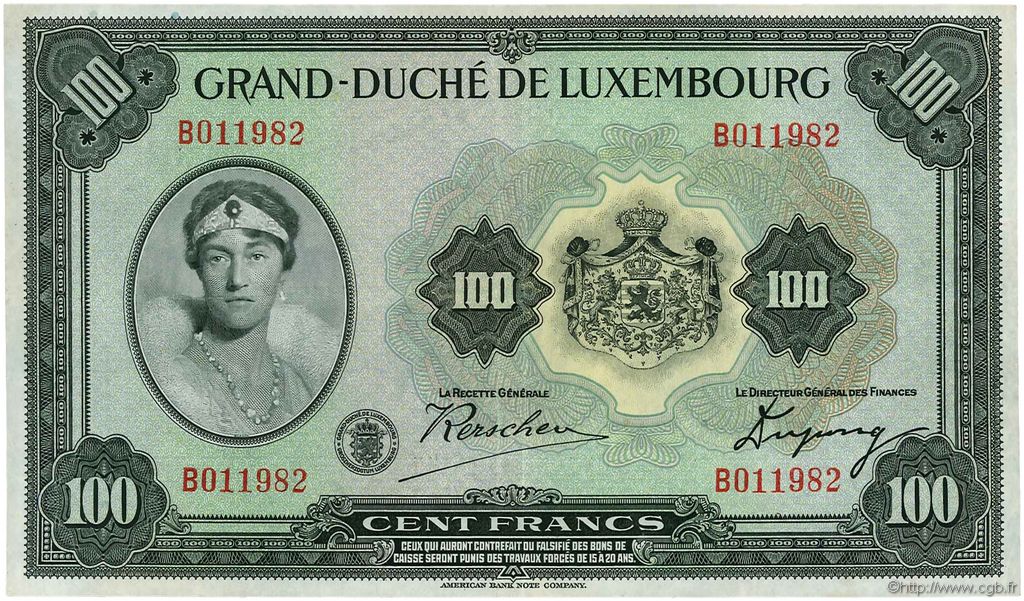 100 Francs LUXEMBURG  1934 P.39a fVZ