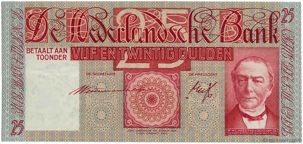 25 Gulden NETHERLANDS  1941 P.050 XF