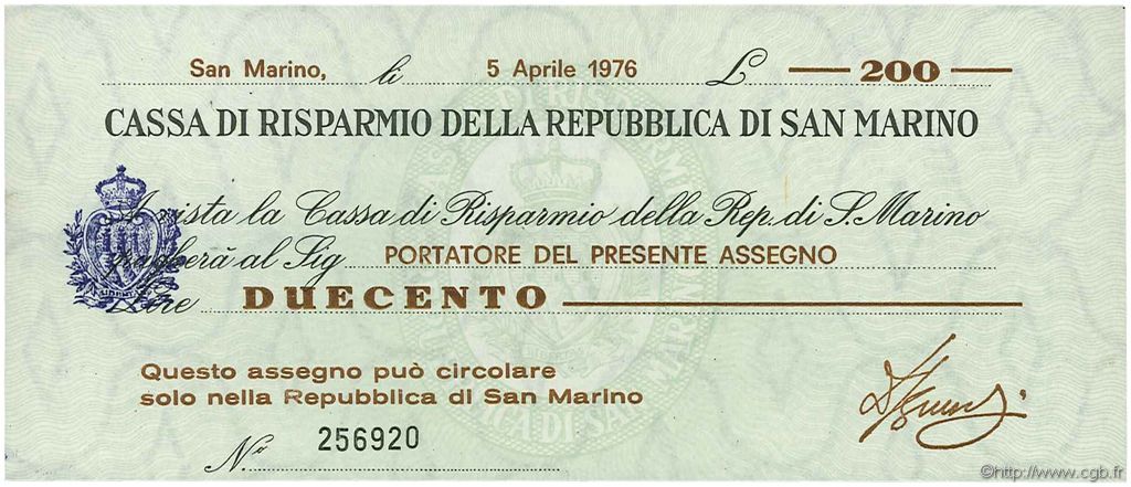 200 Lire SAN MARINO  1976 PS.102v UNC