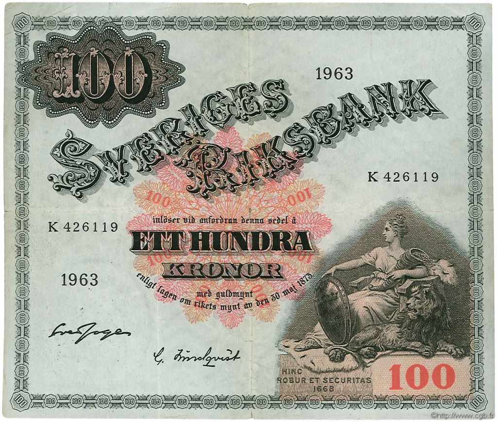 100 Kronor SUÈDE  1963 P.48e VF