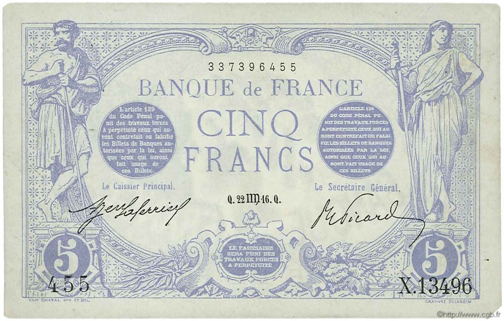 5 Francs BLEU FRANCE  1916 F.02.42 SUP