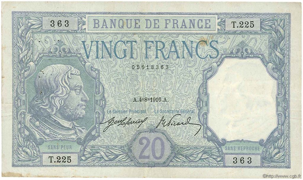 20 Francs BAYARD FRANCIA  1916 F.11.01 MB
