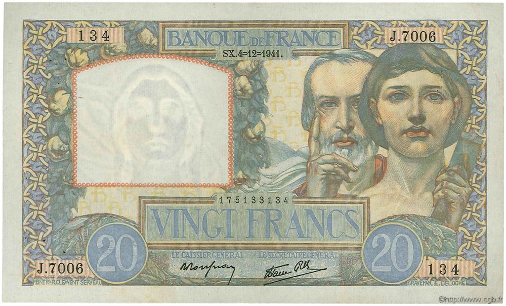 20 Francs TRAVAIL ET SCIENCE FRANCIA  1941 F.12.20 MBC