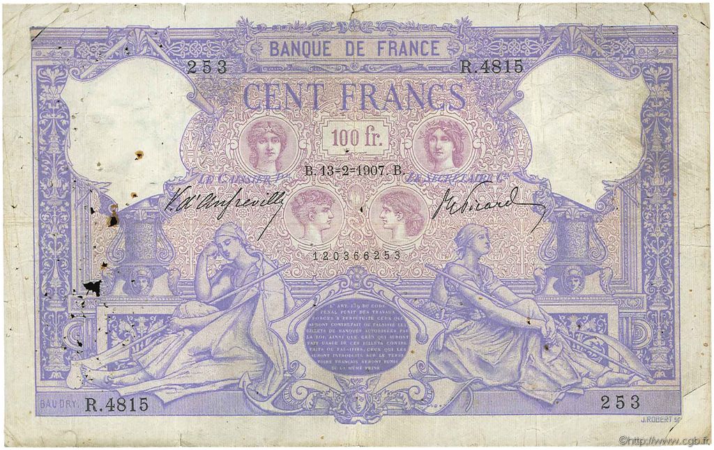 100 Francs BLEU ET ROSE FRANCIA  1907 F.21.21 RC