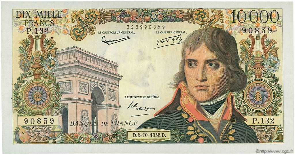 10000 Francs BONAPARTE FRANCIA  1958 F.51.13 q.SPL