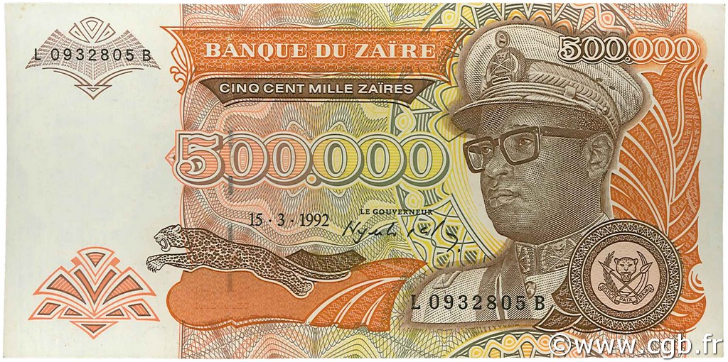 500000 Zaïres ZAIRE  1992 P.43a AU