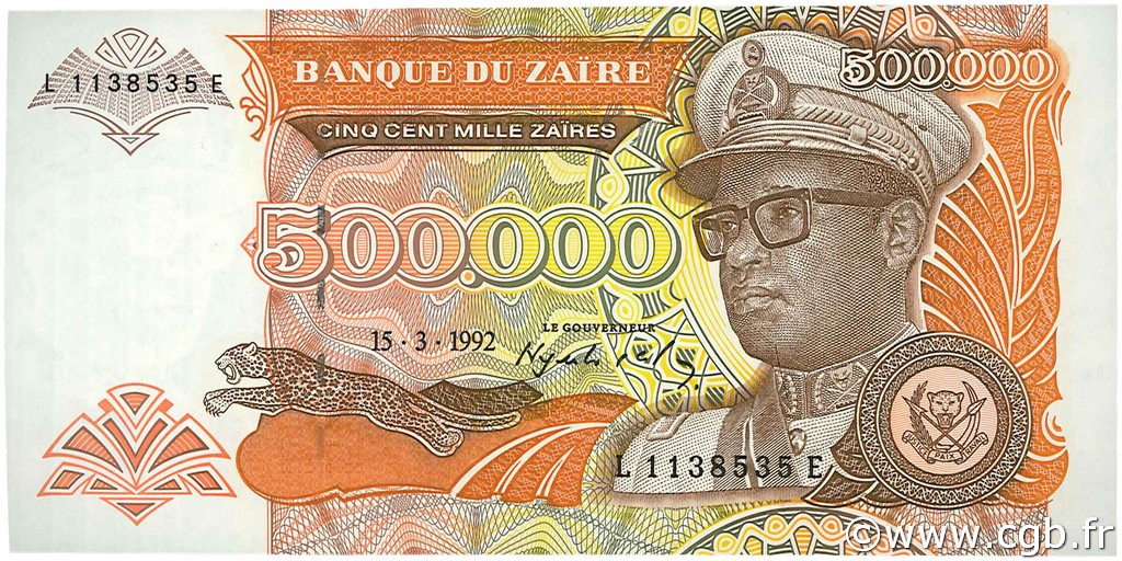 500000 Zaïres ZAIRE  1992 P.43a FDC