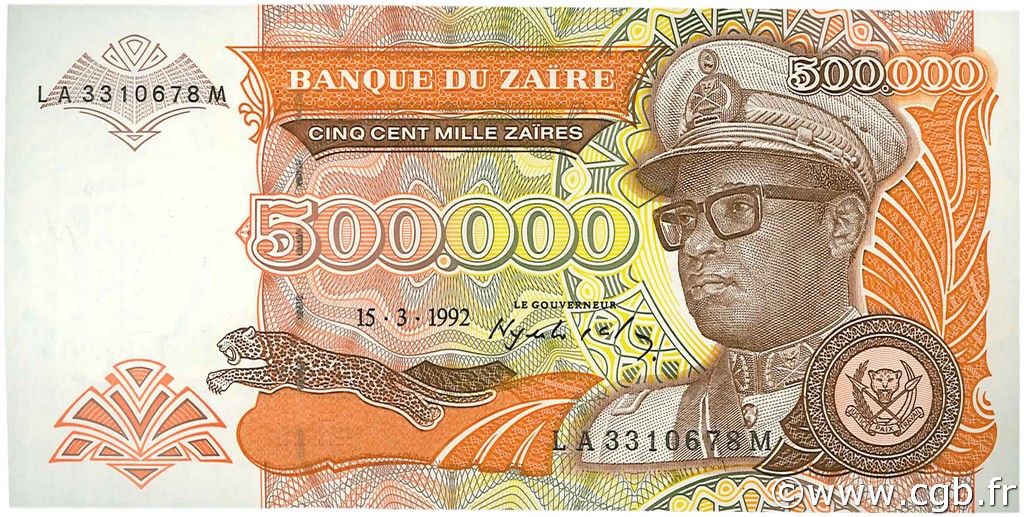 500000 Zaïres ZAIRE  1992 P.43a FDC