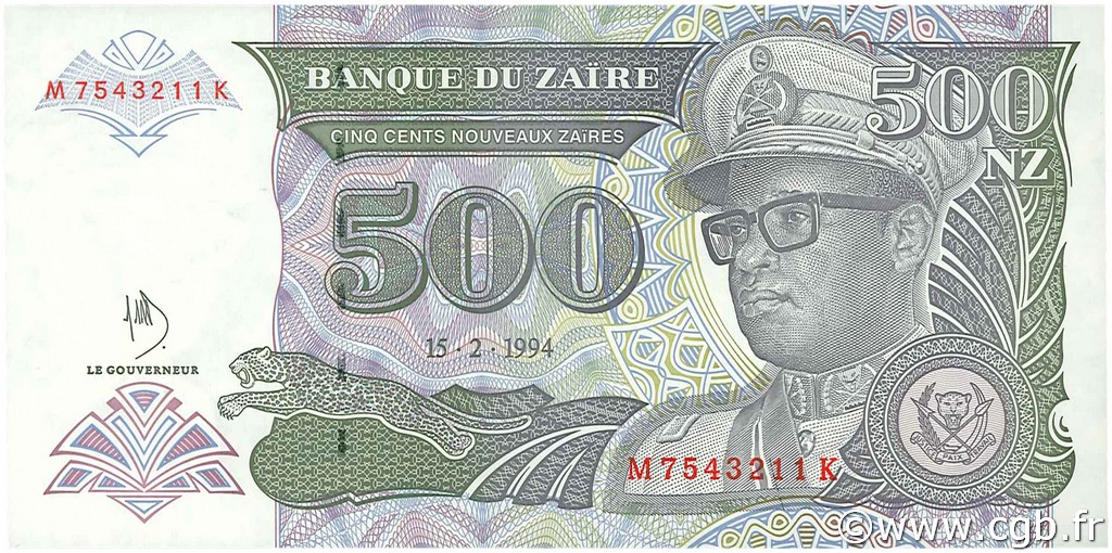 500 Nouveaux Zaïres ZAÏRE  1994 P.64a FDC