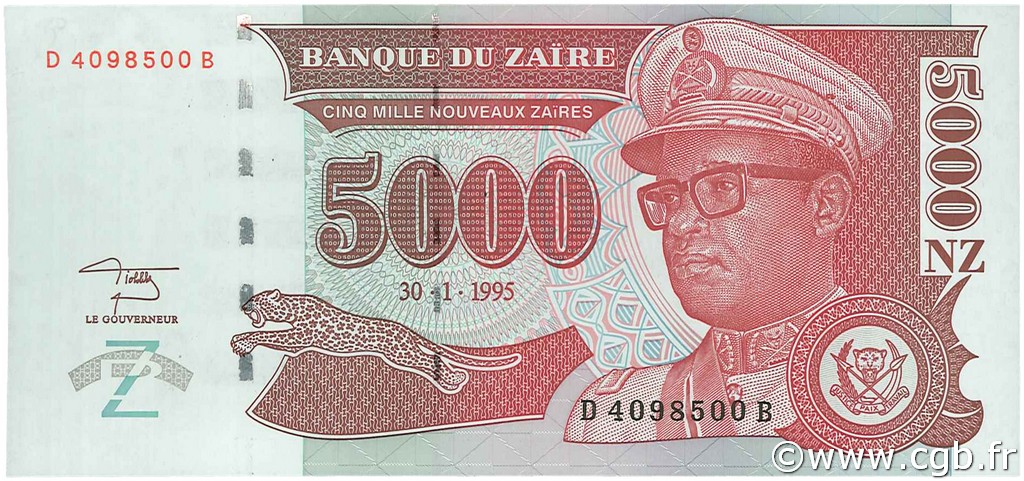 5000 Nouveaux Zaïres ZAIRE  1995 P.68 FDC